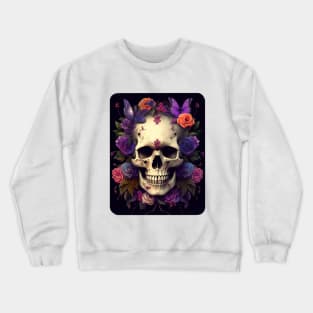 Skull and Dark Flowers design Crewneck Sweatshirt